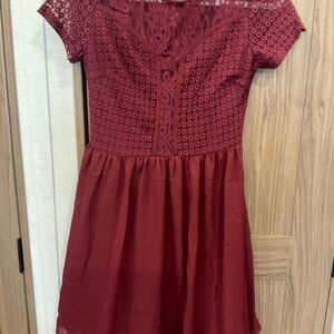 ALYA Womens Burgandy Short Sleeve ZIP Up Back Closure Knee Length Dress SMALL